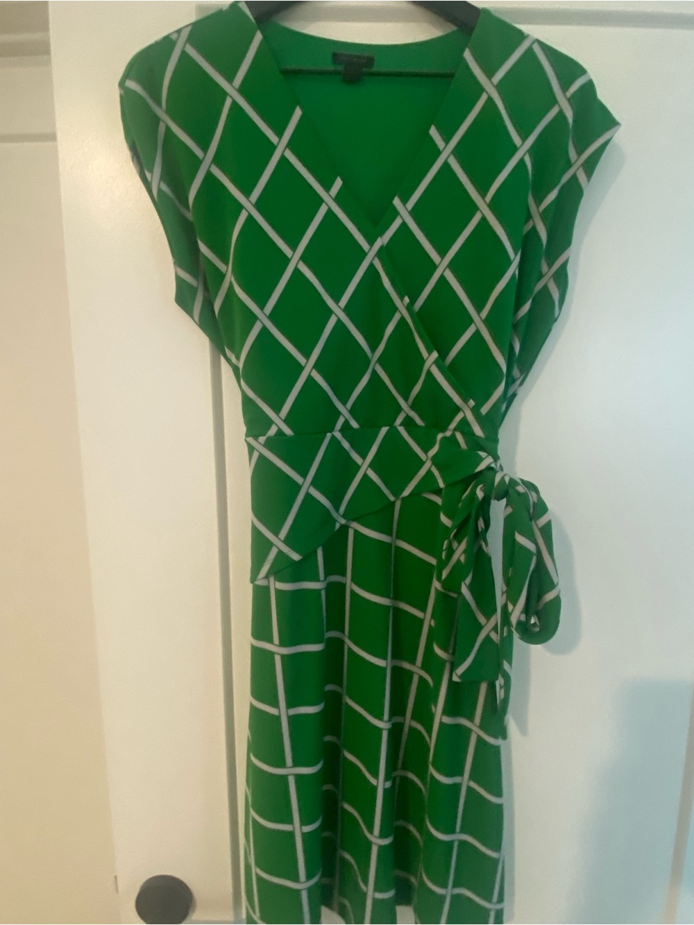 Green Windowpane Wrap Dress with Side Tie